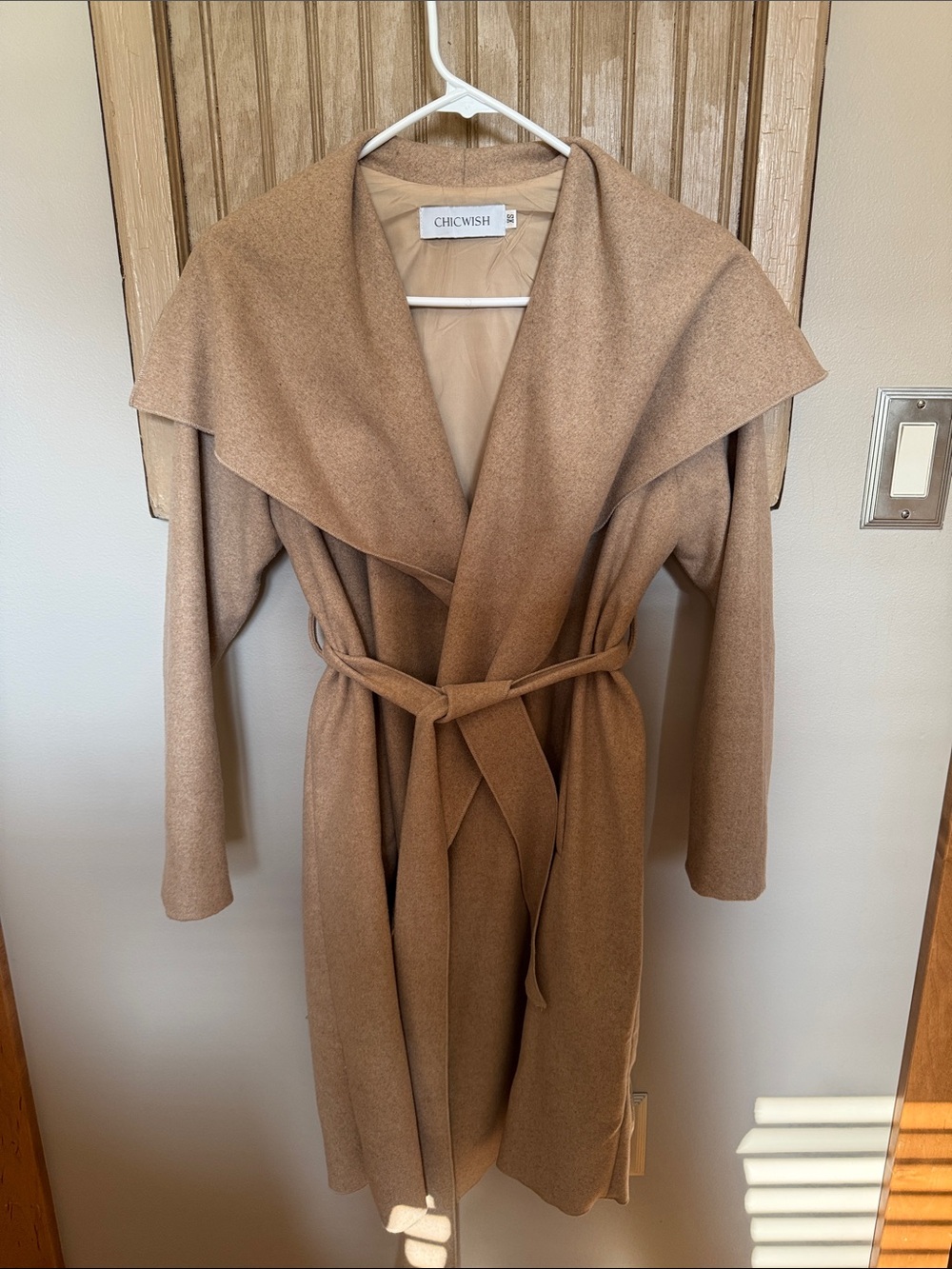 Chicwish Tan Draped Wrap Coat with Belt